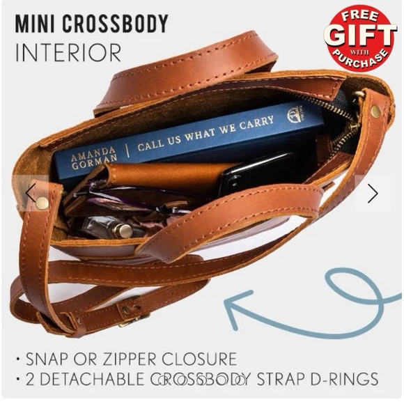 Portland nutmeg Leather mini crossbody Tote - Picture 6 of 13